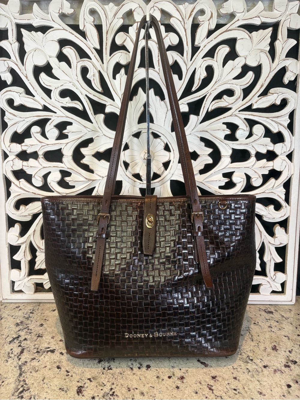 Dooney & Bourke Claremont Dark Brown Woven Leather Shoulder Tote